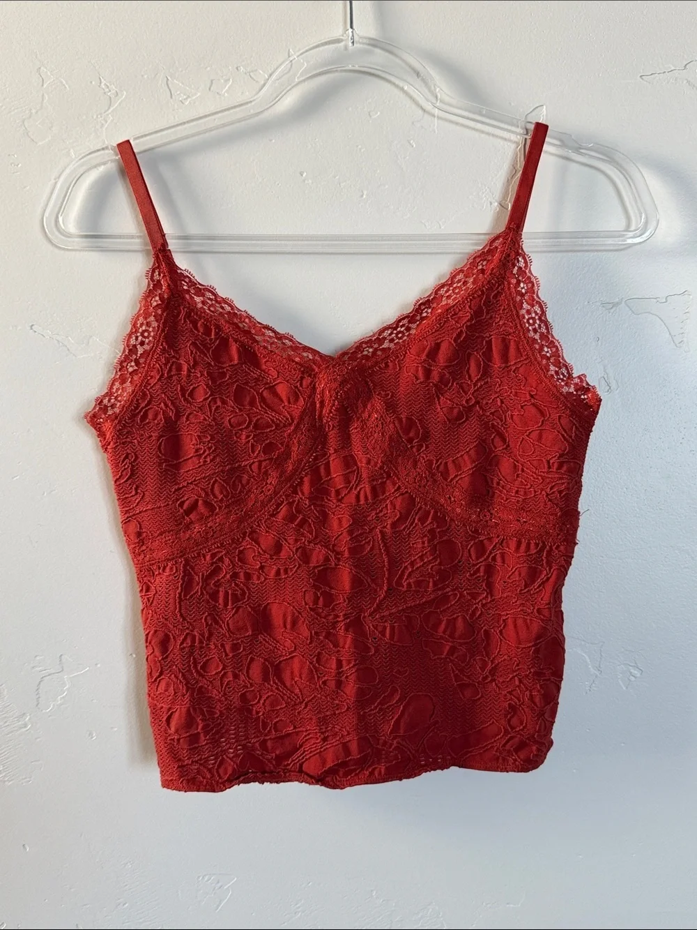 Lace V-Neck Camisole Tank Top Burnt Red